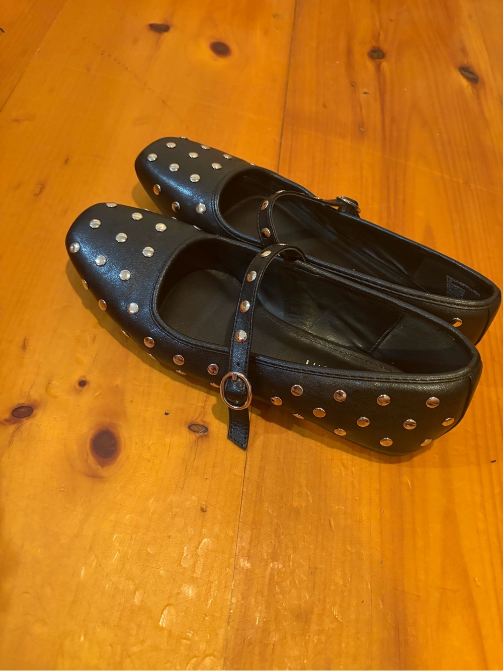 7.5 Black Studded Mary Jane Flats madden girl